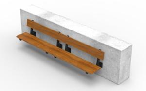 street furniture, seating, concrete, smooth concrete, attached to wall, wood backrest, wood seating