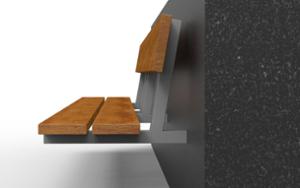 street furniture, concrete, smooth concrete, attached to wall, seating, wood backrest, wood seating