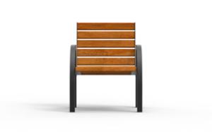 street furniture, seating, chair, for single person, wood backrest, armrest, wood seating