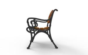 street furniture, chair, for single person, seating, wood backrest, armrest, wood seating, vintage