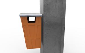 street furniture, attached to wall, litter bin, safety ashtray, steel, side aperture