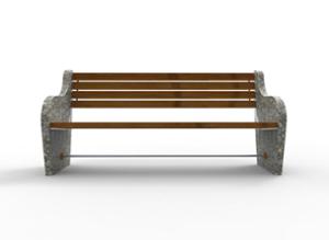street furniture, seating, granite, wood backrest, armrest, wood seating