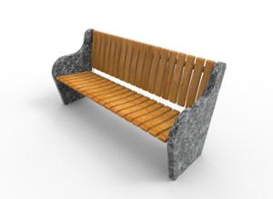 street furniture, granite, seating, logo, wood backrest, wood seating
