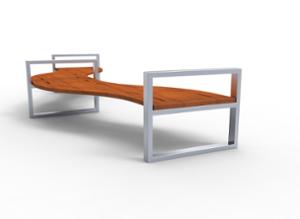 street furniture, double-sided , bench, curved, wood seating