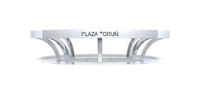 street furniture, double-sided , bench, logo, curved, wood seating