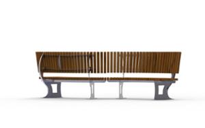 street furniture, price per metre, length measured on longer side, double-sided , seating, logo, wood backrest, curved, wood seating