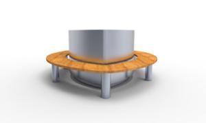 street furniture, planter, wood, bench, seating, steel backrest, curved, wood seating, steel