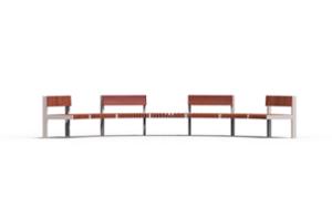 street furniture, price per metre, length measured on longer side, bench, seating, modular, wood backrest, curved, wood seating