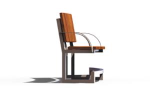 street furniture, price per metre, for elderly people, length measured on longer side, seating, wood backrest, armrest, curved, wood seating