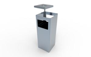 street furniture, litter bin, lid mounted with gudgeon pin, safety ashtray, side aperture