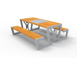 street furniture, picnic set, bench, wood seating, table, chess