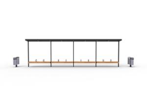 street furniture, other, bench, armrest, wood seating, canopy, bus stop canopy