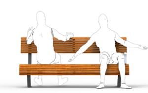 street furniture, seating, wood backrest, wood seating, small table