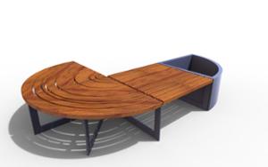 street furniture, bench, modular, curved, wood seating