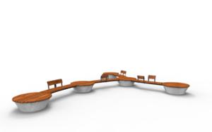 street furniture, concrete, smooth concrete, double-sided , bench, seating, modular, wood backrest, curved, wood seating, small table