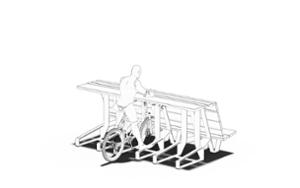 street furniture, easy installation, bench, seating, for wheel, wood backrest, bicycle stand, wood seating, table, cyclist table, multiple stands, high backrest