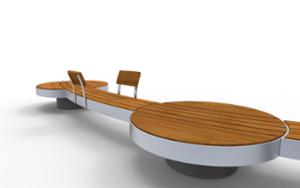 street furniture, concrete, smooth concrete, double-sided , bench, seating, modular, wood backrest, curved, wood seating