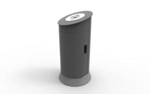 street furniture, concrete, smooth concrete, canopy roof / lid, litter bin, curved, steel, side aperture