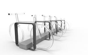 street furniture, bicycle stand, concrete, smooth concrete, rubber protection, with bike frame protection, cycle rack, multiple stands, free-standing