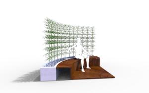 street furniture, planter, bench, curved