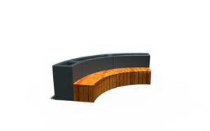 street furniture, planter, bench, concrete, smooth concrete, horizontal planks, modular, curved, wood seating