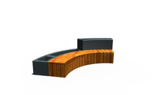 street furniture, concrete, smooth concrete, horizontal planks, planter, bench, modular, curved, wood seating