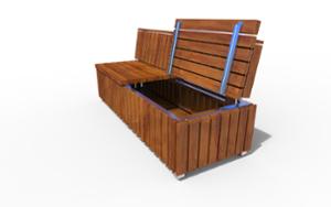 street furniture, seating, wood backrest, wood seating, storage box