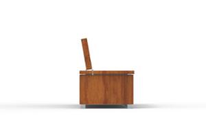 street furniture, seating, wood backrest, wood seating, storage box