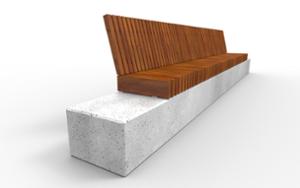 street furniture, seating, concrete, smooth concrete, wood backrest, wood seating