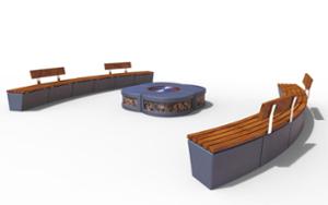 street furniture, other, bench, concrete, smooth concrete, park grill, fireplace
