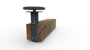street furniture, bench, fotowoltaika, 230v and/or usb socket, kłoda, induction/qi charger, wood seating, small table