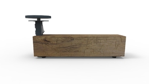 street furniture, bench, fotowoltaika, 230v and/or usb socket, kłoda, induction/qi charger, wood seating, small table