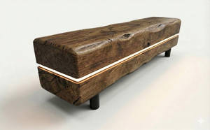 street furniture, bench, fotowoltaika, 230v and/or usb socket, kłoda, induction/qi charger, wood seating, small table