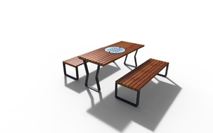 street furniture, aluminium, other, picnic set, seating, for warsaw, odlew aluminiowy, wood backrest, wood seating, table, chess