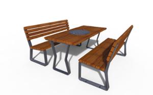 street furniture, aluminium, other, picnic set, seating, for warsaw, odlew aluminiowy, wood backrest, wood seating, table, chess