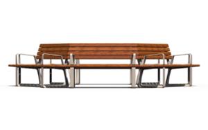 street furniture, aluminium, seating, for warsaw, modular, odlew aluminiowy, wood backrest, armrest, curved, wood seating