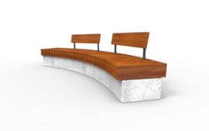 street furniture, concrete, smooth concrete, bench, seating, wood backrest, curved, wood seating