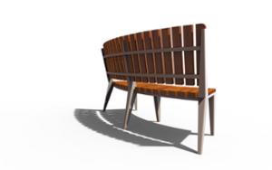 street furniture, horizontal planks, seating, wood backrest, curved, wood seating