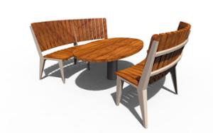 street furniture, horizontal planks, other, picnic set, seating, wood backrest, curved, wood seating, table