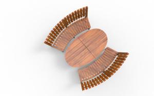 street furniture, horizontal planks, other, picnic set, seating, wood backrest, curved, wood seating, table