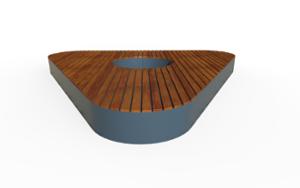 street furniture, planter, wood, bench, curved, wood seating
