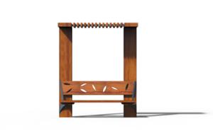 street furniture, other, seating, wood backrest, pergola, wood seating