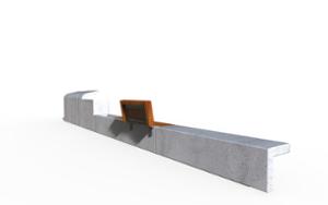 street furniture, concrete, smooth concrete, vertical planks, horizontal planks, planter, bench, seating, wood backrest, wood seating