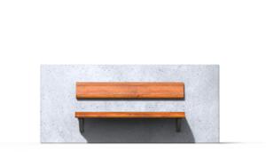 street furniture, concrete, smooth concrete, attached to wall, seating, wood backrest, wood seating