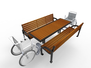street furniture, picnic set, seating, accessible for disabled, wood backrest, wood seating
