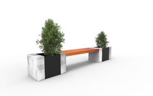 street furniture, planter, bench, concrete, smooth concrete, wood seating