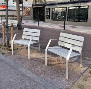 street furniture, aluminium, fotel, jednoosobowa, ławka, podłokietnik