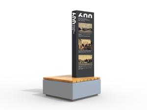 street furniture, other, wood seating, information board, information post