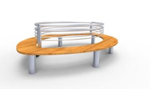 street furniture, seating, steel backrest, curved, wood seating
