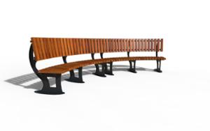 street furniture, price per metre, length measured on longer side, seating, wood backrest, curved, wood seating